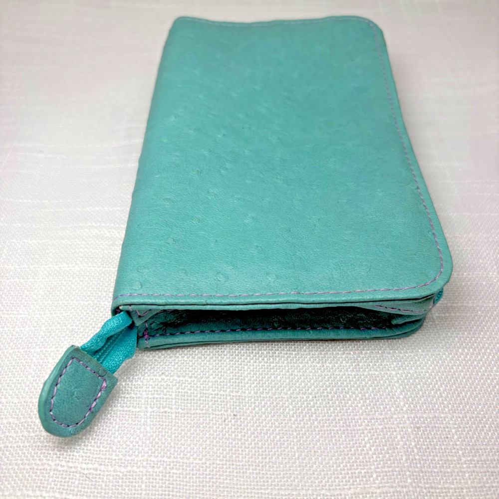 Reed and Barton Faux Ostrich Travel Jewelry Case, Turquoise Blue and Purple Soft